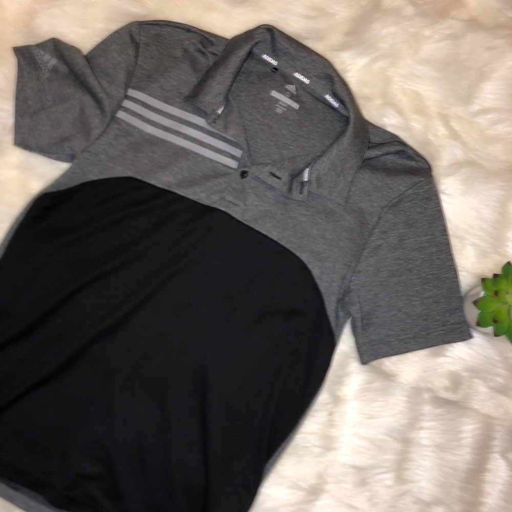 Adidas | Men's Grey Navy Colorblock Golf Polo Shirt Medium